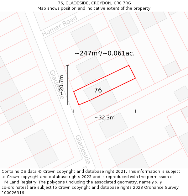 76, GLADESIDE, CROYDON, CR0 7RG: Plot and title map
