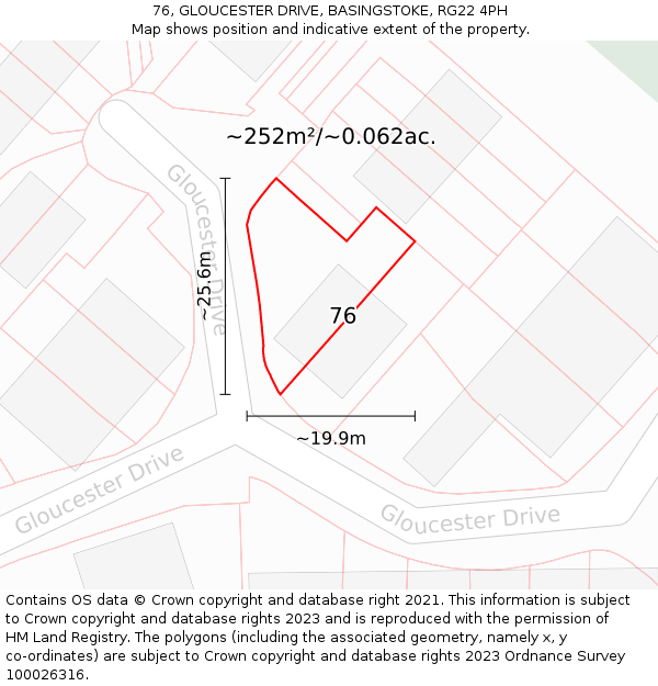 76, GLOUCESTER DRIVE, BASINGSTOKE, RG22 4PH: Plot and title map