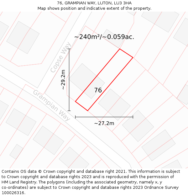 76, GRAMPIAN WAY, LUTON, LU3 3HA: Plot and title map
