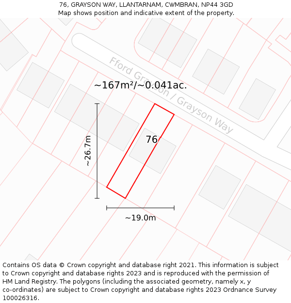 76, GRAYSON WAY, LLANTARNAM, CWMBRAN, NP44 3GD: Plot and title map