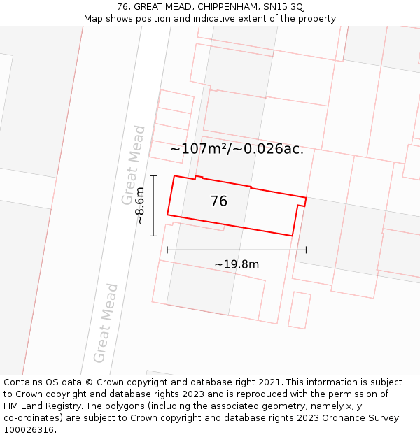 76, GREAT MEAD, CHIPPENHAM, SN15 3QJ: Plot and title map
