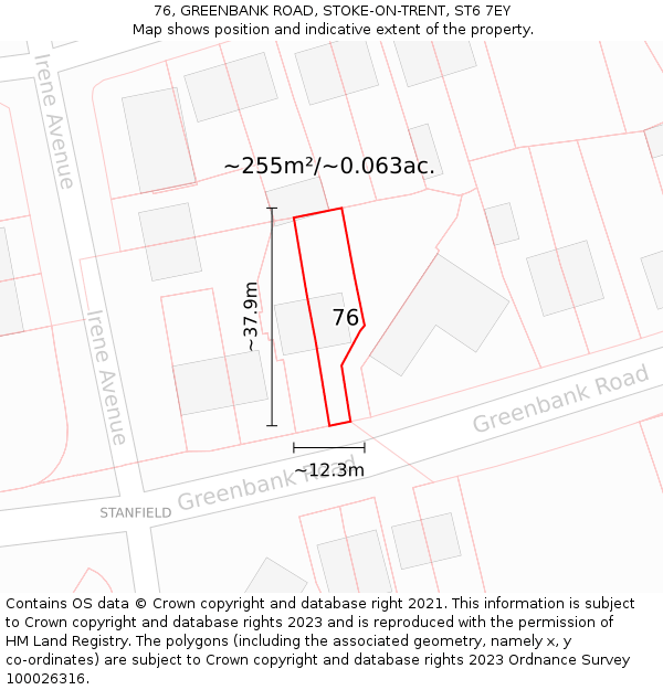 76, GREENBANK ROAD, STOKE-ON-TRENT, ST6 7EY: Plot and title map