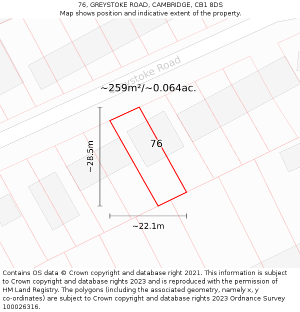 76, GREYSTOKE ROAD, CAMBRIDGE, CB1 8DS: Plot and title map