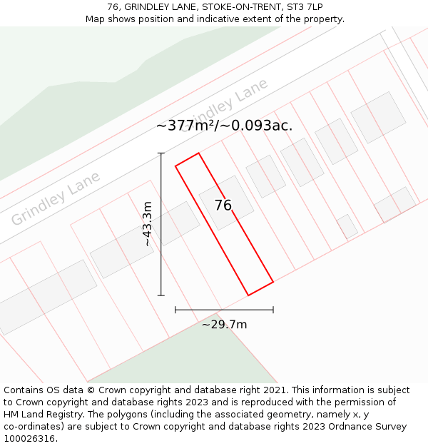 76, GRINDLEY LANE, STOKE-ON-TRENT, ST3 7LP: Plot and title map