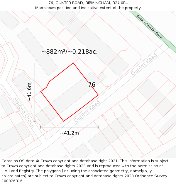 76, GUNTER ROAD, BIRMINGHAM, B24 0RU: Plot and title map