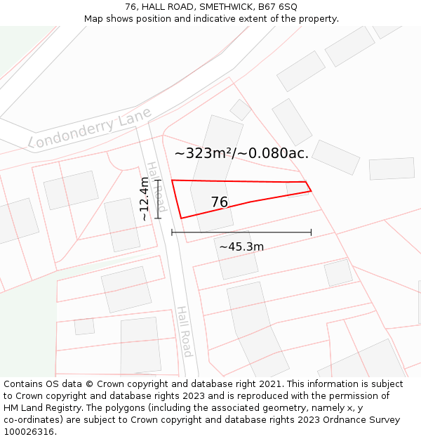76, HALL ROAD, SMETHWICK, B67 6SQ: Plot and title map