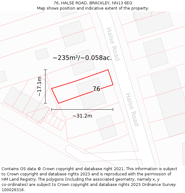 76, HALSE ROAD, BRACKLEY, NN13 6EG: Plot and title map