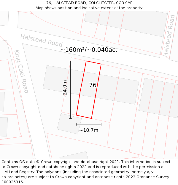 76, HALSTEAD ROAD, COLCHESTER, CO3 9AF: Plot and title map