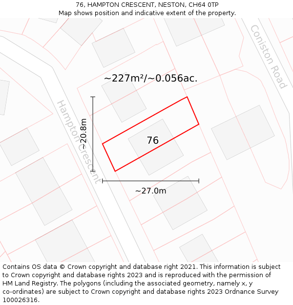 76, HAMPTON CRESCENT, NESTON, CH64 0TP: Plot and title map