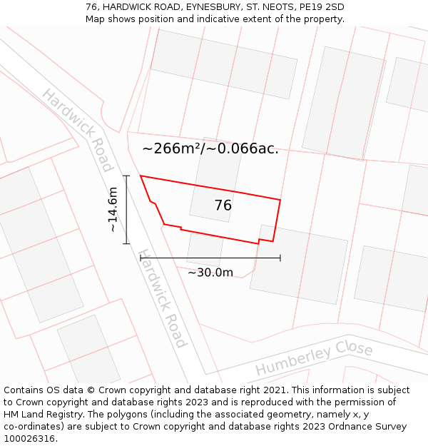 76, HARDWICK ROAD, EYNESBURY, ST. NEOTS, PE19 2SD: Plot and title map