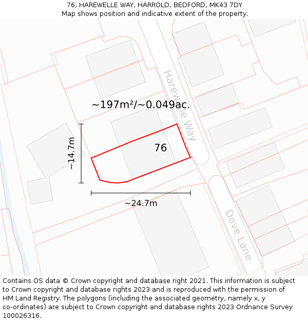 76, HAREWELLE WAY, HARROLD, BEDFORD, MK43 7DY: Plot and title map