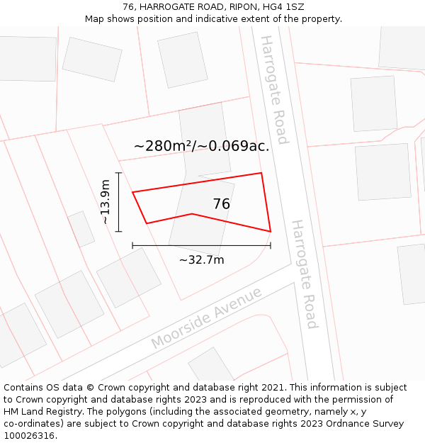 76, HARROGATE ROAD, RIPON, HG4 1SZ: Plot and title map