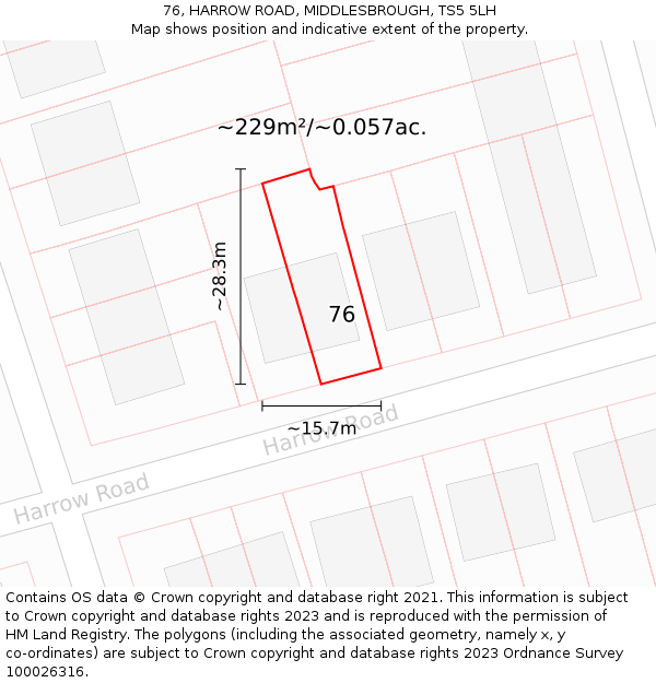 76, HARROW ROAD, MIDDLESBROUGH, TS5 5LH: Plot and title map