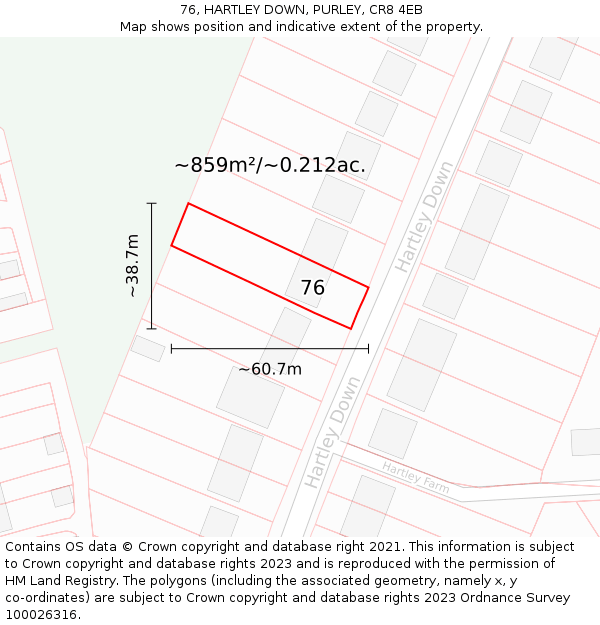 76, HARTLEY DOWN, PURLEY, CR8 4EB: Plot and title map