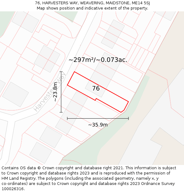 76, HARVESTERS WAY, WEAVERING, MAIDSTONE, ME14 5SJ: Plot and title map
