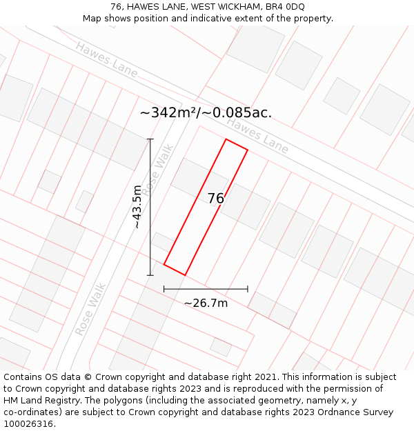 76, HAWES LANE, WEST WICKHAM, BR4 0DQ: Plot and title map
