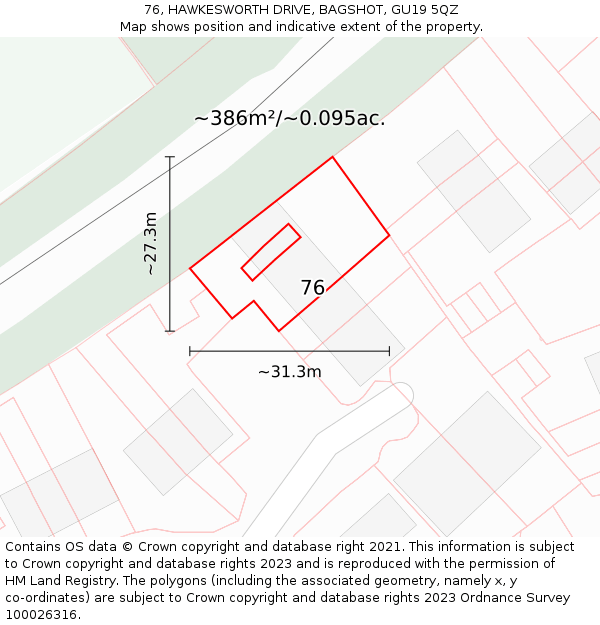 76, HAWKESWORTH DRIVE, BAGSHOT, GU19 5QZ: Plot and title map