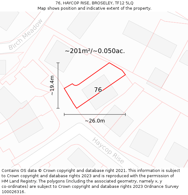 76, HAYCOP RISE, BROSELEY, TF12 5LQ: Plot and title map