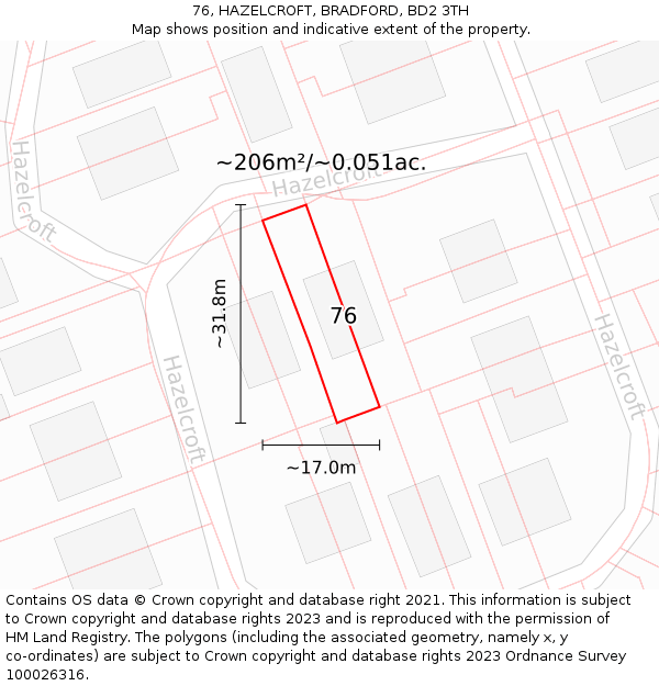 76, HAZELCROFT, BRADFORD, BD2 3TH: Plot and title map