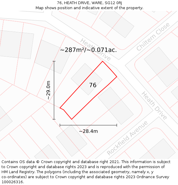 76, HEATH DRIVE, WARE, SG12 0RJ: Plot and title map