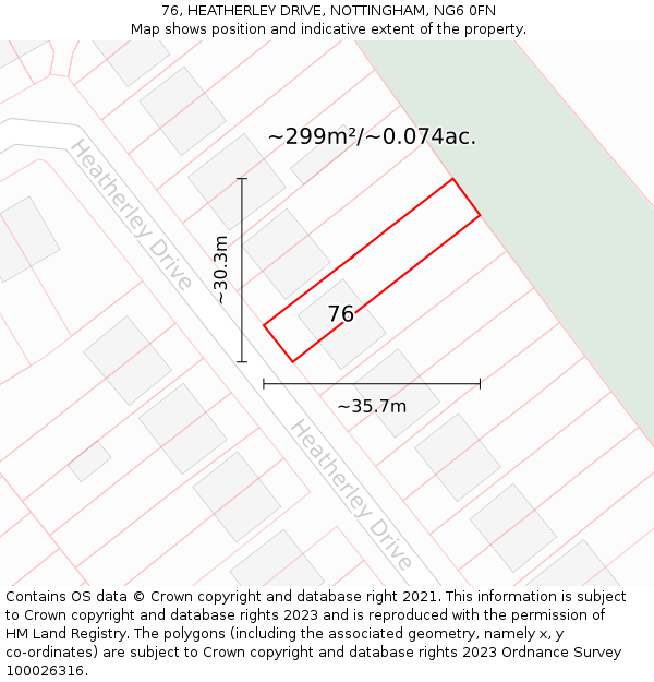 76, HEATHERLEY DRIVE, NOTTINGHAM, NG6 0FN: Plot and title map