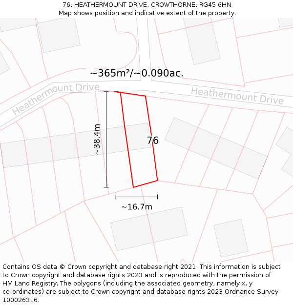 76, HEATHERMOUNT DRIVE, CROWTHORNE, RG45 6HN: Plot and title map