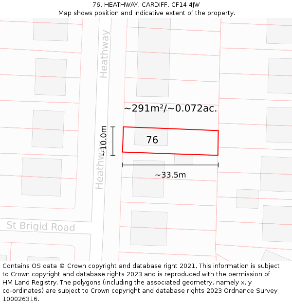 76, HEATHWAY, CARDIFF, CF14 4JW: Plot and title map