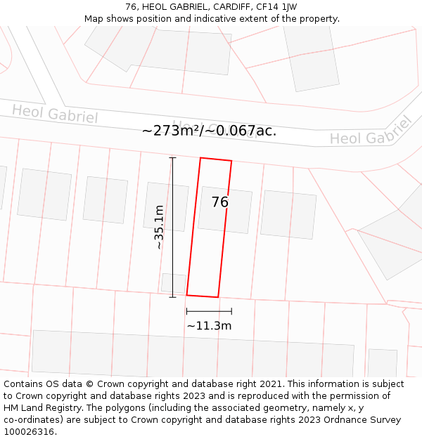 76, HEOL GABRIEL, CARDIFF, CF14 1JW: Plot and title map