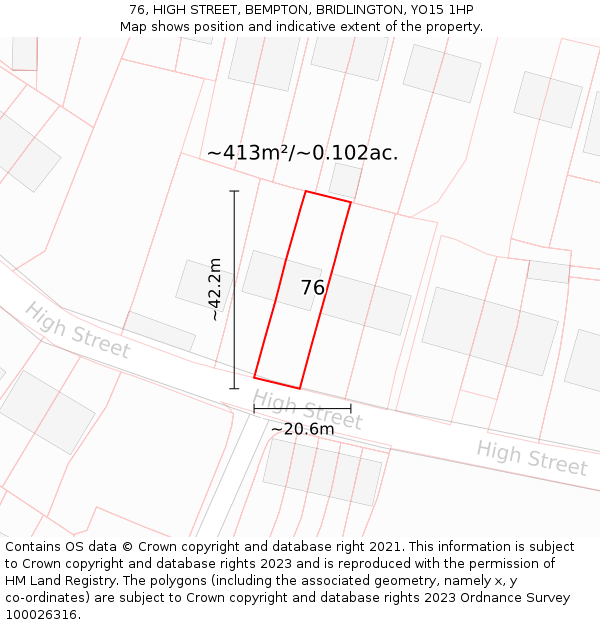 76, HIGH STREET, BEMPTON, BRIDLINGTON, YO15 1HP: Plot and title map