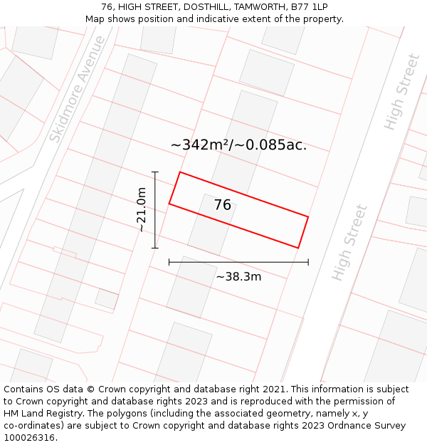76, HIGH STREET, DOSTHILL, TAMWORTH, B77 1LP: Plot and title map