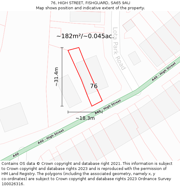 76, HIGH STREET, FISHGUARD, SA65 9AU: Plot and title map