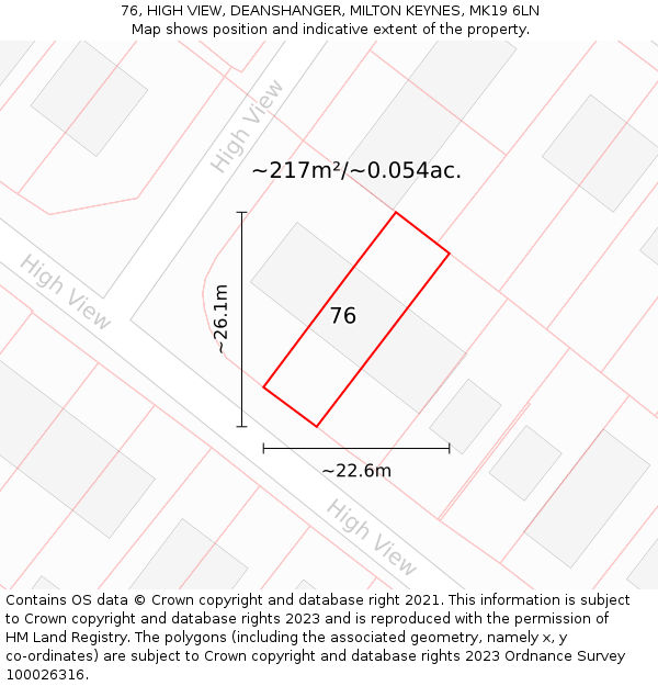 76, HIGH VIEW, DEANSHANGER, MILTON KEYNES, MK19 6LN: Plot and title map