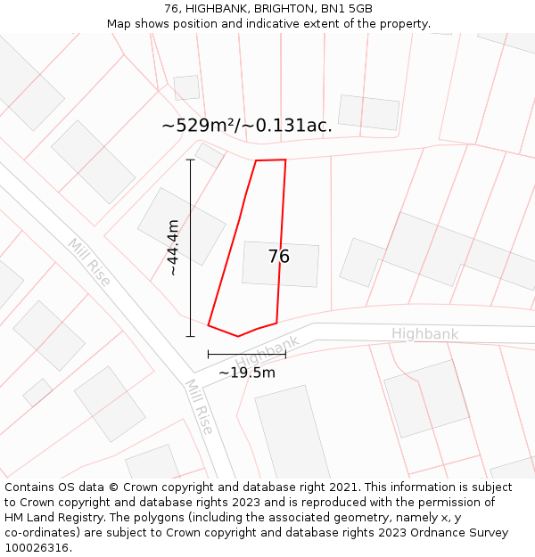 76, HIGHBANK, BRIGHTON, BN1 5GB: Plot and title map