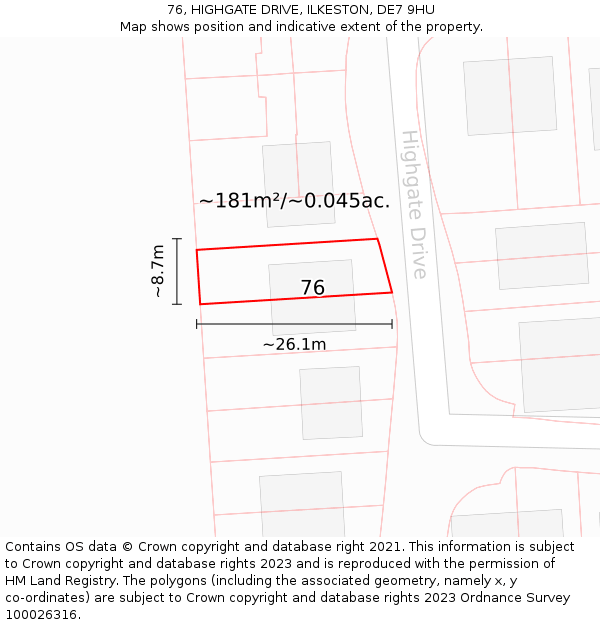 76, HIGHGATE DRIVE, ILKESTON, DE7 9HU: Plot and title map