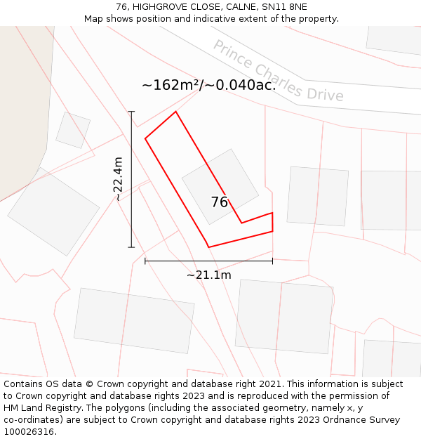 76, HIGHGROVE CLOSE, CALNE, SN11 8NE: Plot and title map