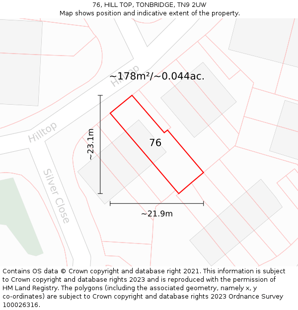 76, HILL TOP, TONBRIDGE, TN9 2UW: Plot and title map