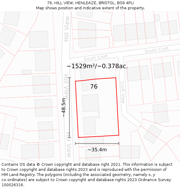 76, HILL VIEW, HENLEAZE, BRISTOL, BS9 4PU: Plot and title map