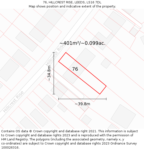 76, HILLCREST RISE, LEEDS, LS16 7DL: Plot and title map