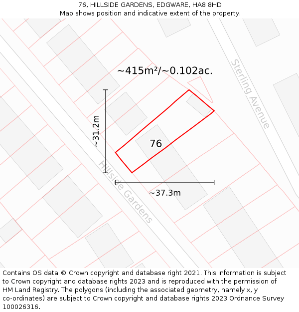76, HILLSIDE GARDENS, EDGWARE, HA8 8HD: Plot and title map