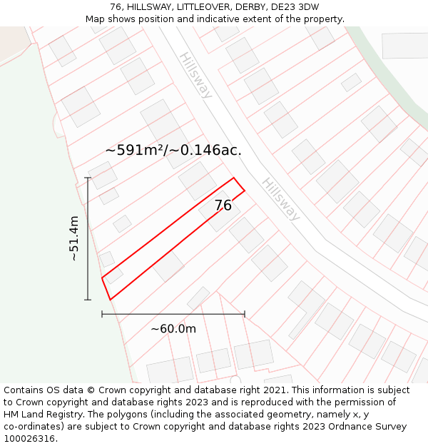 76, HILLSWAY, LITTLEOVER, DERBY, DE23 3DW: Plot and title map