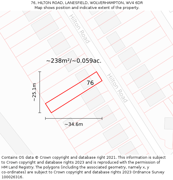 76, HILTON ROAD, LANESFIELD, WOLVERHAMPTON, WV4 6DR: Plot and title map
