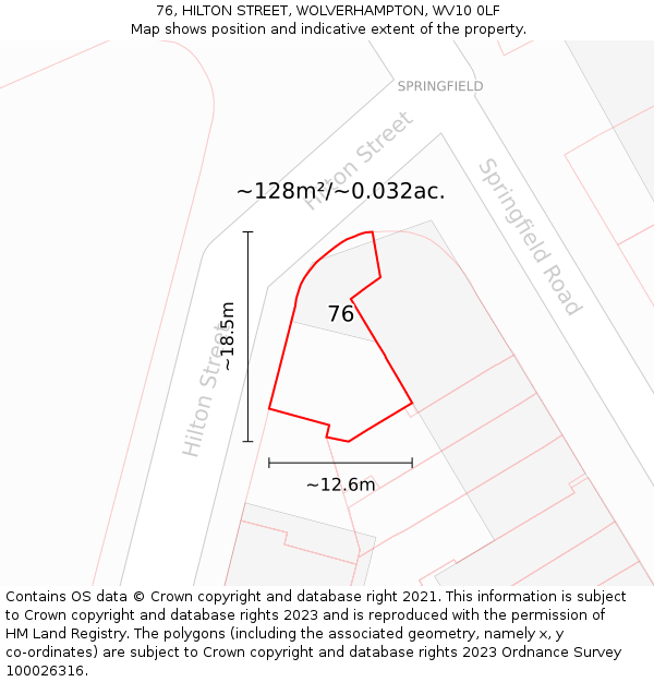 76, HILTON STREET, WOLVERHAMPTON, WV10 0LF: Plot and title map