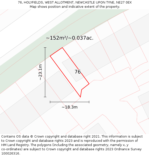 76, HOLYFIELDS, WEST ALLOTMENT, NEWCASTLE UPON TYNE, NE27 0EX: Plot and title map