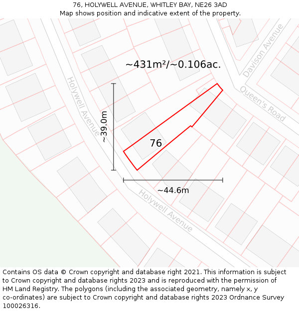 76, HOLYWELL AVENUE, WHITLEY BAY, NE26 3AD: Plot and title map