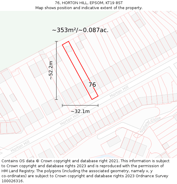 76, HORTON HILL, EPSOM, KT19 8ST: Plot and title map