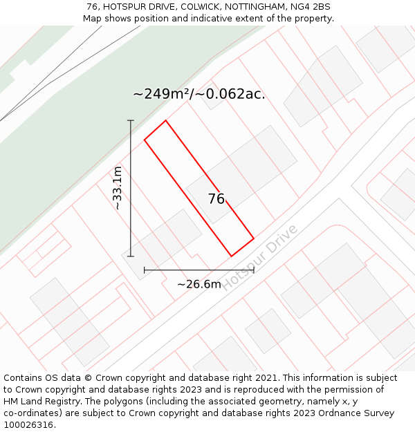 76, HOTSPUR DRIVE, COLWICK, NOTTINGHAM, NG4 2BS: Plot and title map