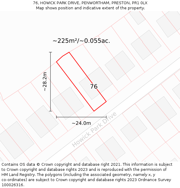 76, HOWICK PARK DRIVE, PENWORTHAM, PRESTON, PR1 0LX: Plot and title map
