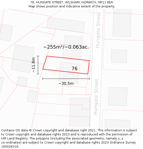 76, HUNGATE STREET, AYLSHAM, NORWICH, NR11 6EA: Plot and title map