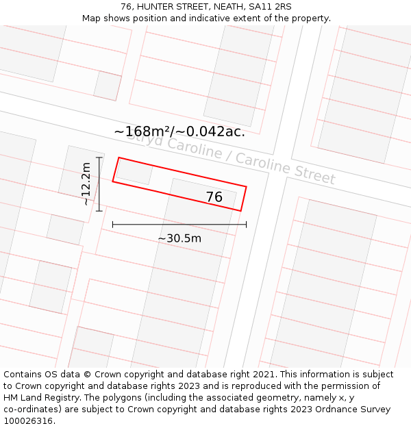 76, HUNTER STREET, NEATH, SA11 2RS: Plot and title map