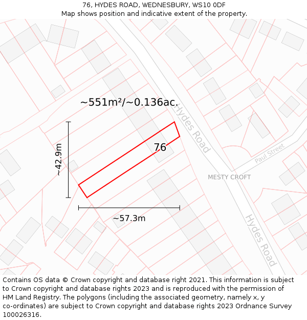 76, HYDES ROAD, WEDNESBURY, WS10 0DF: Plot and title map